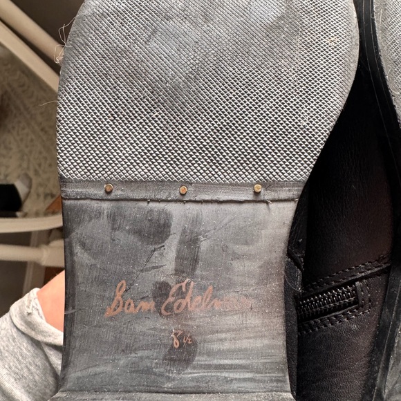 Black Leather Sam Edelman Knee-High Riding Boots with Buckle - Picture 2 of 5